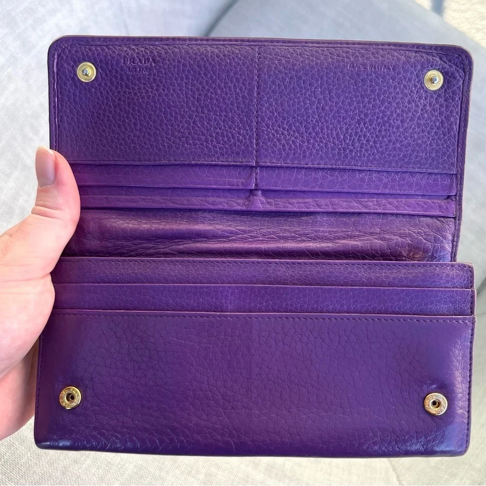 Prada Long Purple Wallet Grain Leather Purple